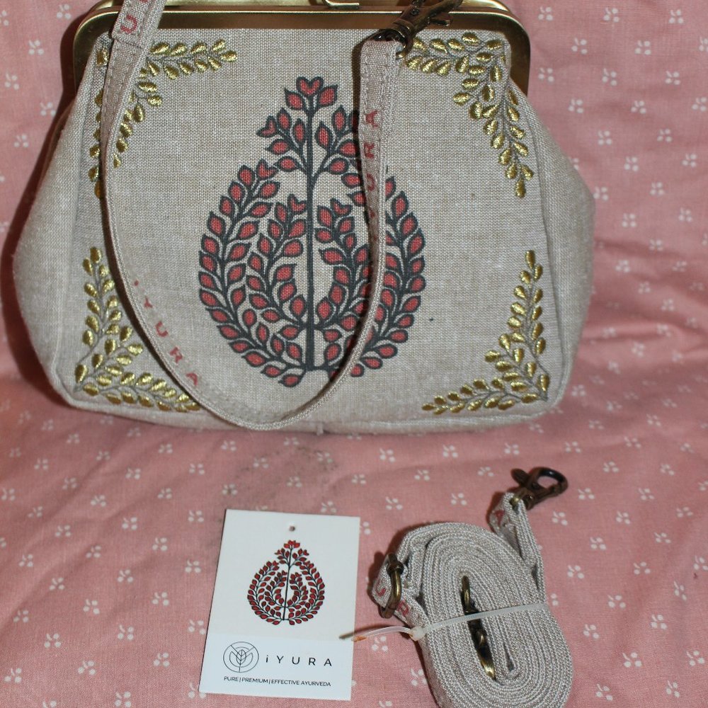NWT IYURA Crossbody Bag Stenciled Look and Embroidery Work